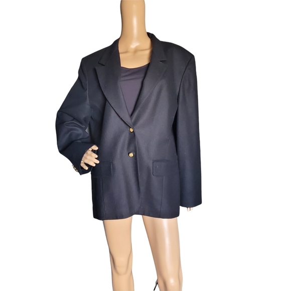 Vintage 50s Pendleton Classic 2 Button Black Wool Blazer Jacket 14 - Picture 3 of 11